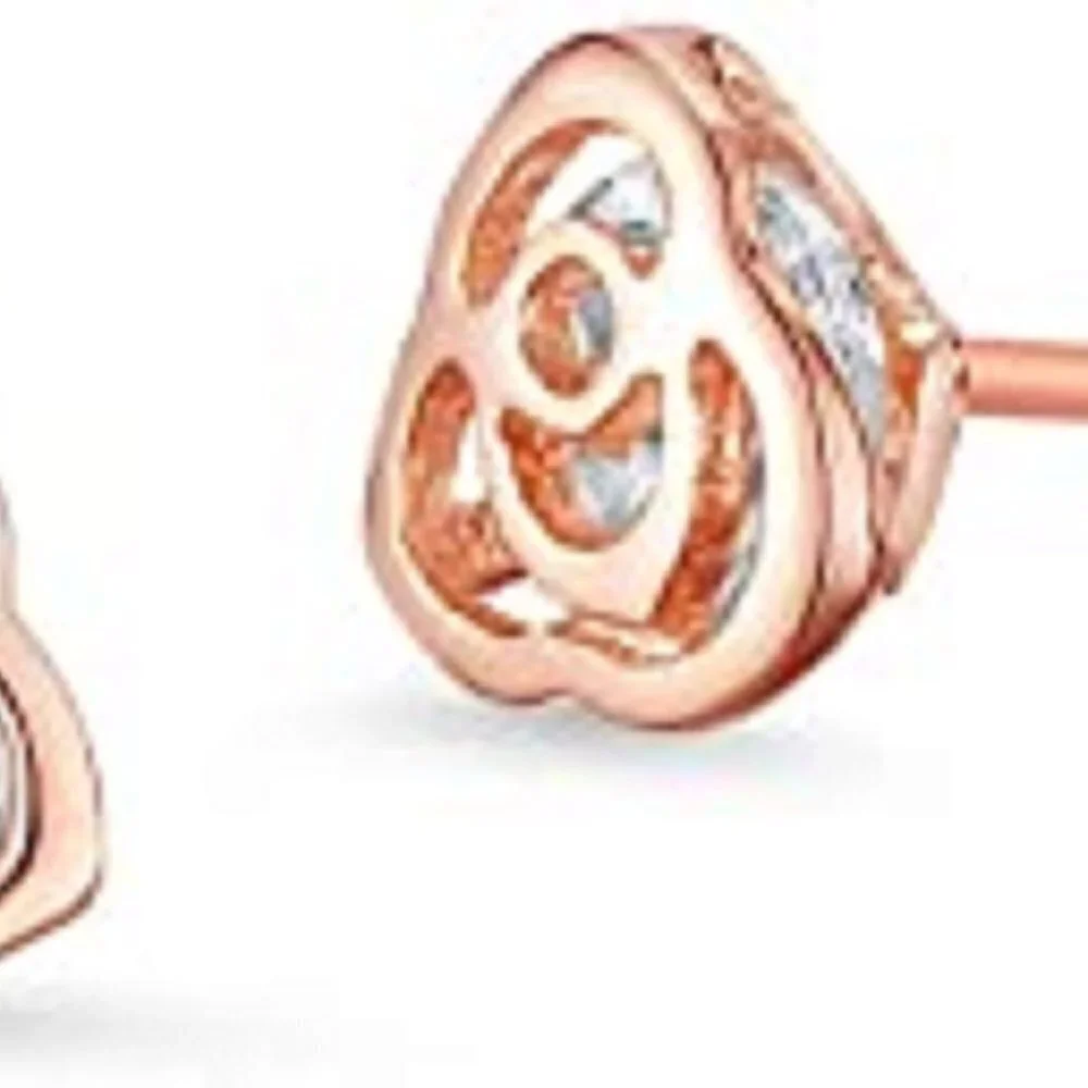 Rose Gold plated over Sterling Silver Flower CZ Baby Girls Earrings